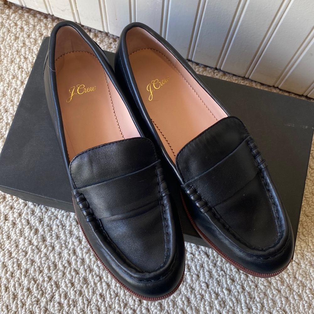 J Crew Black Leather Loafers Like New 6.5